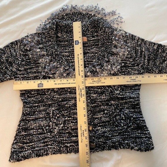 Jeune Jeunessee wool blend designer silver black sweater fringe ribbon detail S - Picture 9 of 10